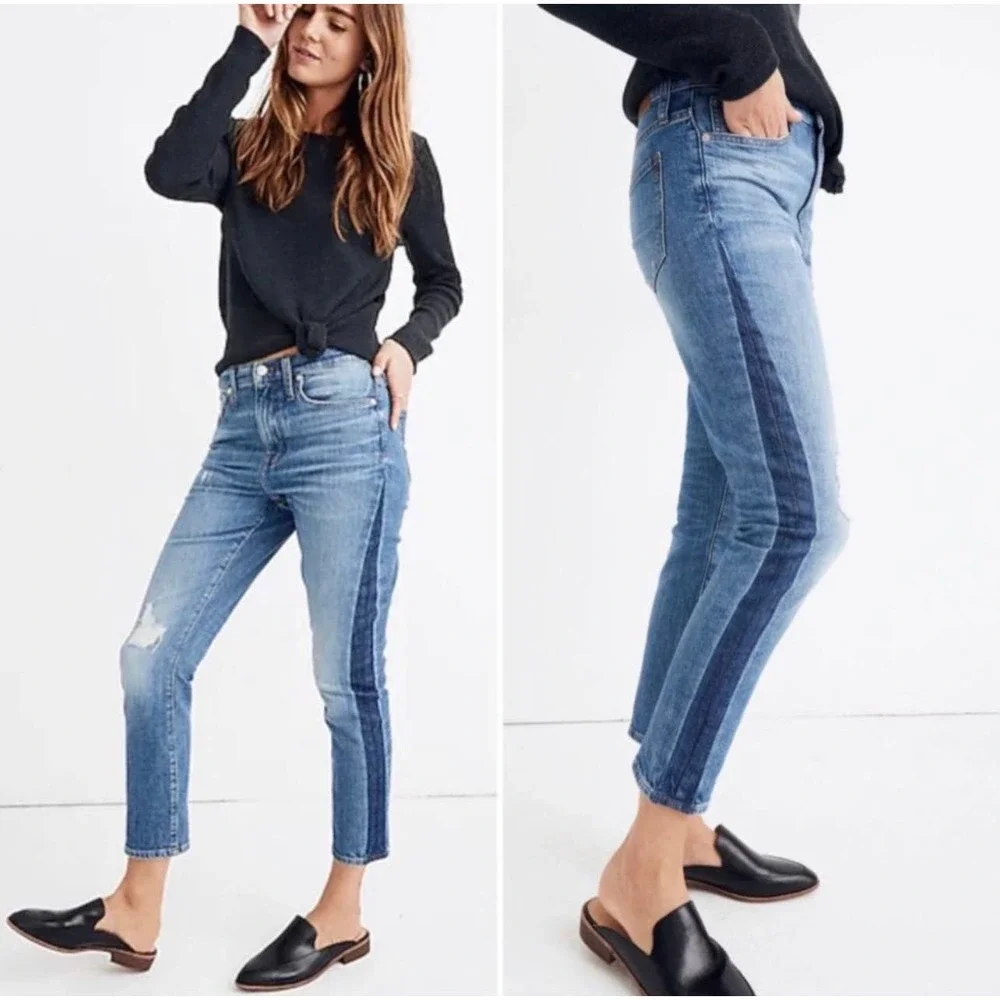 MADEWELL Two Tone High-Rise Slim Boy Jean Size 28 - Picture 2 of 16
